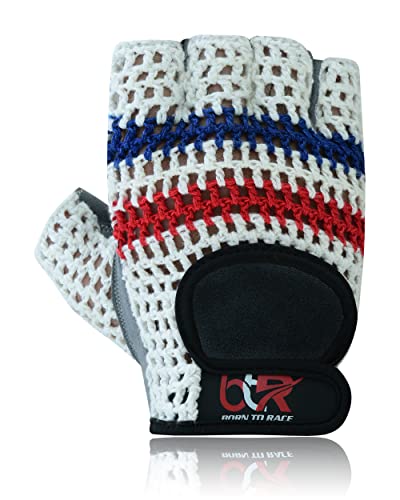 Men's Chauffeur Half Finger Padded Gloves - Driving, Motorbike, Cycling, Gym, Wheelchair, Crochet Back - color: Multi White/Grey, size: XX-Large
