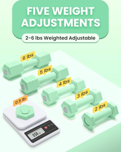 Adjustable Dumbbell Set, 4-in-1 Hand Weights, 5/6 LB Pair for Women Men - color: Green, style: 12 lbs Pair [6 lbs Each]
