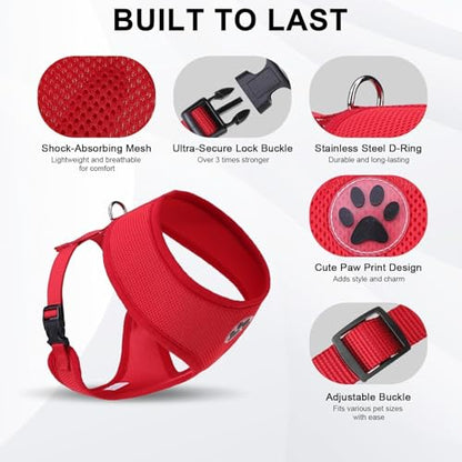 BINGPET Small Dog Harness, No Pull Step-in Puppy Pet Vest, Red - color: Red, size: S (NECK: 12", CHEST: 14"-18")