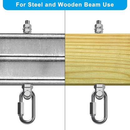 Dolibest Heavy Duty Swing Hanger, 304 Stainless Steel Swing Bolts w/Quick-Connect Carabiner, Swing Hook w/Dual-Screw Locking for Hammock, Yoga Swing, Porch Swing for Wood/Metal Beam-(M10X5'')-1500LB - color: M10X5''-6PCS