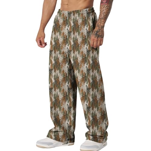 Graphic Print Pants for Men Elastic Waisted Wide Leg Baggy Sweatpants Joggers Loose Fit Streetwear Pants with Pockets