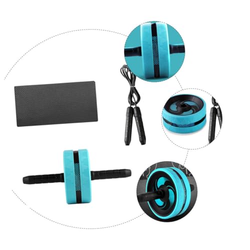 Ab Roller Wheel with Knee Pad and Jump Rope Silent Core Trainer for Abdominal Exercise Safe Non-slip Handles Portable Gym Equipment for Men and Beginners Blue and Black