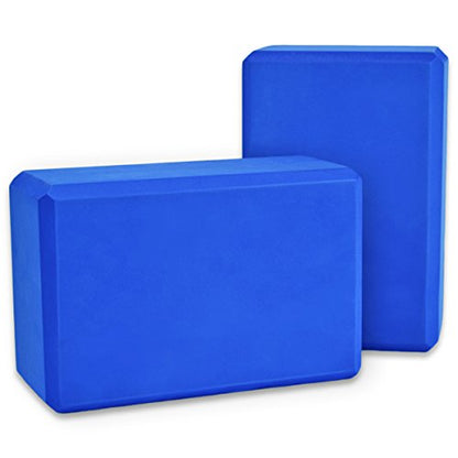 YogaAccessories High Density and Lightweight Foam Yoga Blocks - Strength and Flexibility Aid (Set of 2) - color: Blue, size: 9"x6"x4" (Set of 2)