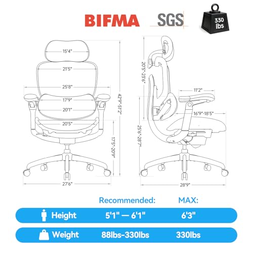 SIHOO Doro C300 Pro V2 Ergonomic Office Chair, 135° Recline, 2 Packs, Black - color: Black, size: Pack of 2
