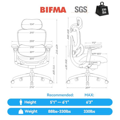 SIHOO Doro C300 Pro V2 Ergonomic Office Chair, 135° Recline, 2 Packs, Black - color: Black, size: Pack of 2