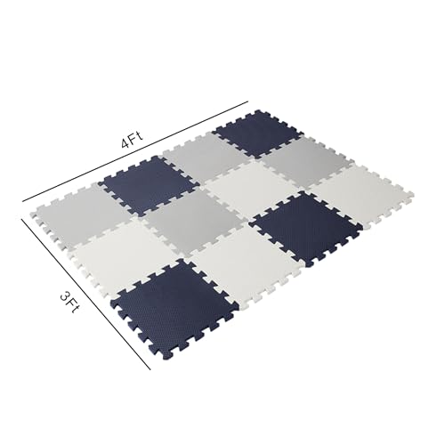 Easy Playhouse: 12 Soft Foam Floor Puzzle Tiles - Black-Grey-White - 12" Interlocking Mat Pieces (4'x3'), Nursery, Playroom, Gym, Children & Adults