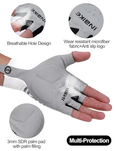 INBIKE Cycling Gloves for Men Women, Breathable Bike Gloves Lightweight Half Finger Biking Glove Mountain Road Bicycle - color: White, size: Medium
