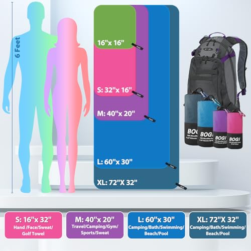 BOGI Microfiber Travel Sports Towel-Quick Dry, Soft Lightweight, Absorbent, Compact for Camping, Gym, Yoga, Swimming, Backpacking (L:60''x30''+16''x16''-Nblue)