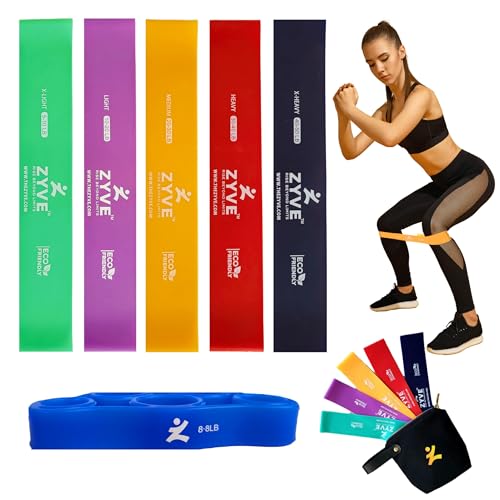 Resistance Bands Set for Women & Men – 12'' Heavy Duty Natural Rubber Exercise Loop Bands for Legs,Glutes,Strength Training,Stretching,Physical Therapy– Pack of 5 with Carry Pouch