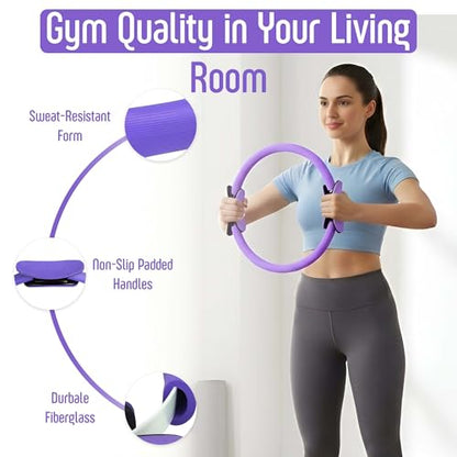 AMAVIK Pilates Kit 15-Pieces Home Workout Set with 5 Resistance Bands, Pilates Ring and Ball Set with Accessories-A Complete Pilates Set for Women to Improve Strength, Flexibility and Balance Body
