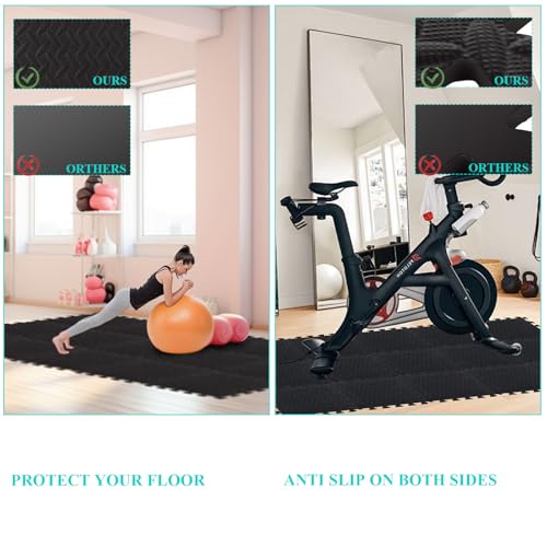 18 PCS 12" x 12" x 0.4" Gym Mats for Home Gym Black Removable Foam Floor Tiles Eva Gym Flooring for Home Cover 18 Sq.Ft Exercise Mats for Workout Interlocking Foam Tiles