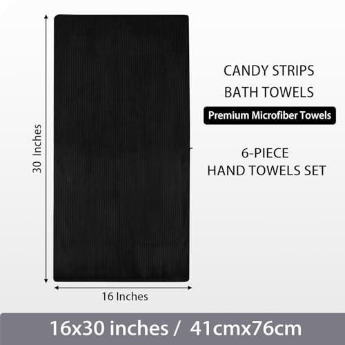6 Pack Soft Microfiber Hand Towels for Bathroom, 16"x30", Black - color: Black