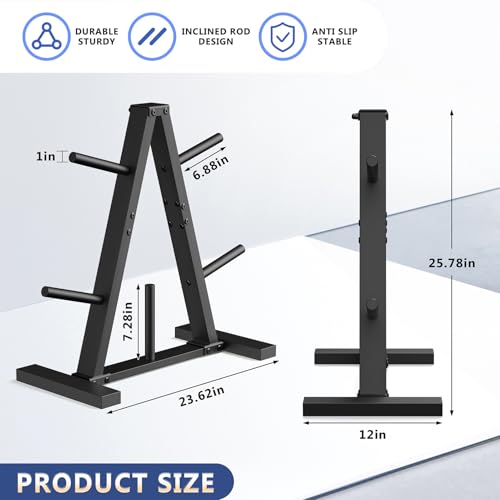 Weight Plate Rack, Weight Tree, Home Gym Storage Stand, Holds 300 lbs - color: 1-inch Black