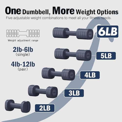 EAST MOUNT Adjustable Weight Dumbbells Set of 2, 8 in 1 Hand Weights for Women 2lb/3lb/4lb/5lb/6lb Dumbbell Weights Set 12 lbs/Pair Hand Weights for Home Office Gym Workout