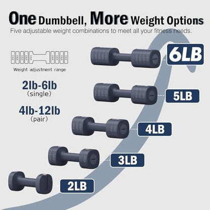 EAST MOUNT Adjustable Weight Dumbbells Set of 2, 8 in 1 Hand Weights for Women 2lb/3lb/4lb/5lb/6lb Dumbbell Weights Set 12 lbs/Pair Hand Weights for Home Office Gym Workout