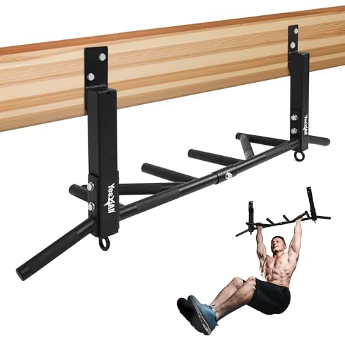 Yes4All Heavy Duty Wall Mounted Pull Up Bar – Multi-Grip Ceiling/Joist Mount Chin-Up Bar for Home Gym Strength Training, 300 lb Capacity, 5 Grip, Steel, Joist Mount, Black - color: Black