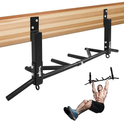 Yes4All Heavy Duty Wall Mounted Pull Up Bar – Multi-Grip Ceiling/Joist Mount Chin-Up Bar for Home Gym Strength Training, 300 lb Capacity, 5 Grip, Steel, Joist Mount, Black - color: Black