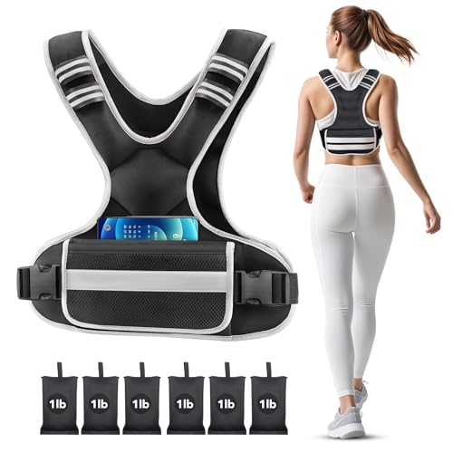 Adjustable Weighted Vest Woman 4-10lb/12-18lb/20-32lb Weighted Vest Men with 6 Ironsand Weights, Shoulder Pads and Large Pocket for Walking Running Crossfit Strength Training - color: Black, size: 4-10lb