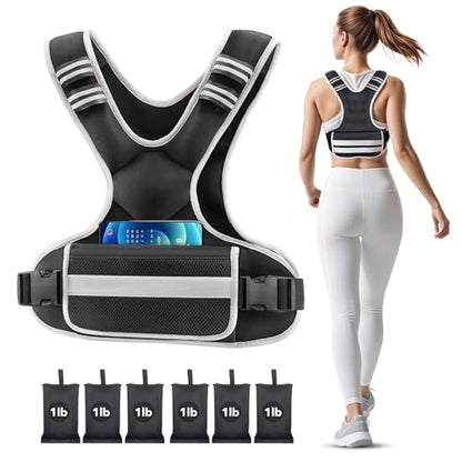 Adjustable Weighted Vest Woman 4-10lb/12-18lb/20-32lb Weighted Vest Men with 6 Ironsand Weights, Shoulder Pads and Large Pocket for Walking Running Crossfit Strength Training - color: Black, size: 4-10lb
