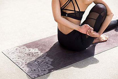 YOGA DESIGN LAB | Travel Yoga Mat | 2-in-1 Mat+Towel | Lightweight, Foldable, Eco Luxury | Ideal for Hot Yoga, Bikram, Pilates, Barre, Sweat | 1.5mm Thick | Includes Carrying Strap!