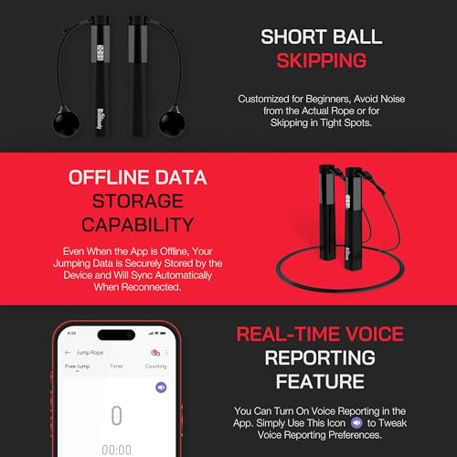 Smart Jump Rope with Counter & Bluetooth App, 2 in 1 Skipping rope with 3m Classic Cord for Traditional Jumping and Cordless Option, Tangle-free design for Home & Gym Workout (Black)