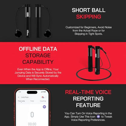 Smart Jump Rope with Counter & Bluetooth App, 2 in 1 Skipping rope with 3m Classic Cord for Traditional Jumping and Cordless Option, Tangle-free design for Home & Gym Workout (Black)