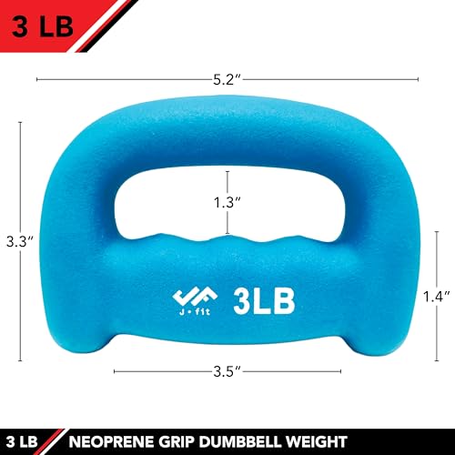 JFIT Neoprene D Grip Dumbbells - Single Weights 1LB-5LB - Premium Non-Slip, Hand Weights, Ergonomic Design - style: 3 Pound
