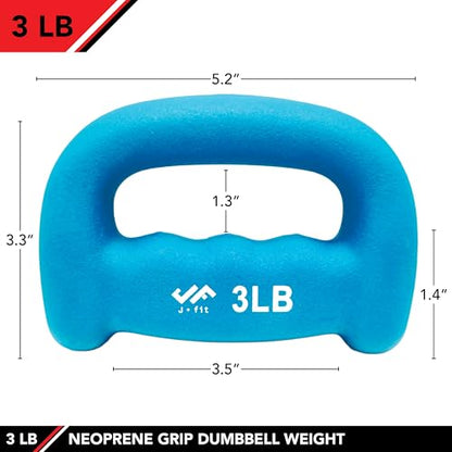JFIT Neoprene D Grip Dumbbells - Single Weights 1LB-5LB - Premium Non-Slip, Hand Weights, Ergonomic Design - style: 3 Pound