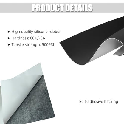 12" x 12" x 1/16" Black Silicone Rubber Sheet, Adhensive 60A Silicone Mat - size: 12 x 12 x1/16”, style: Black, With Adhesive