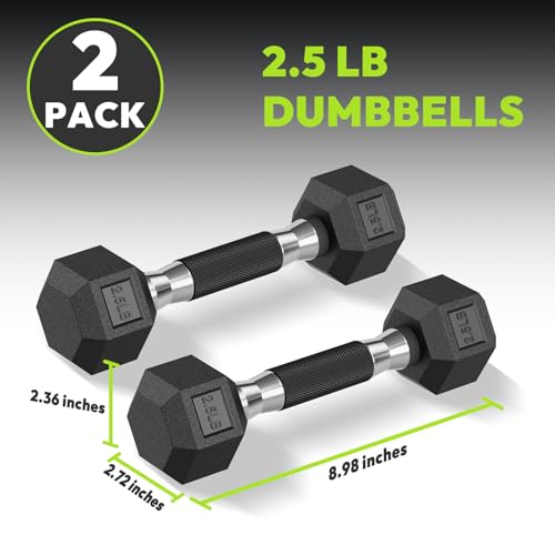 HANDBODE Hex Dumbbell Set 2.5-65 lb, Rubber Encased Hex Dumbbells for Home Gym, Weights Dumbbells Set of 2 Hand Weights for Strength Training & Fitness Exercise