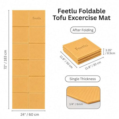 Foldable Yoga Mat, 72" x 24", 6mm Thick, Lightweight & Non-Slip - color: Yellow