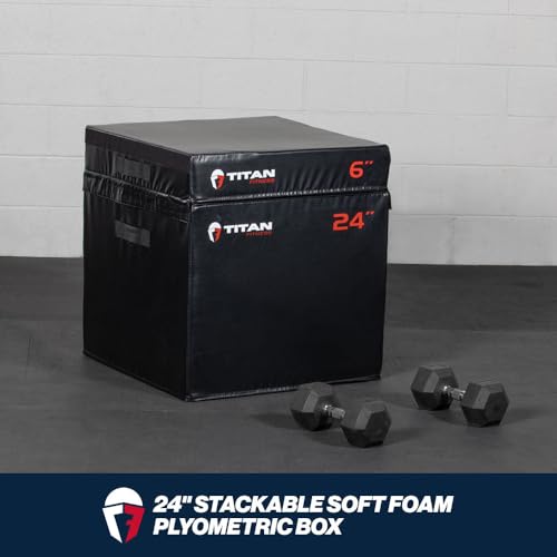 Titan Fitness 24" Stackable Soft Foam Plyometric Box, High Density EPE Foam Core Plyo Box, Step Up Exercise Platform, Box Squat, Step-Up, Box Jumps for Home Garage Gym Training