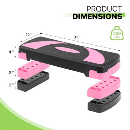 Aerobics Stepper Platform for Exercise Adjustable Compact Workout Step for Cardio, Core and Strength Training