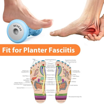 BESKAR Foot Massager Roller for Plantar Fasciitis Relief, Portable Feet Roller to Deep Tissue Muscle Massage, Foot Arch and Heel Pain, Reflexology Tool - color: Blue