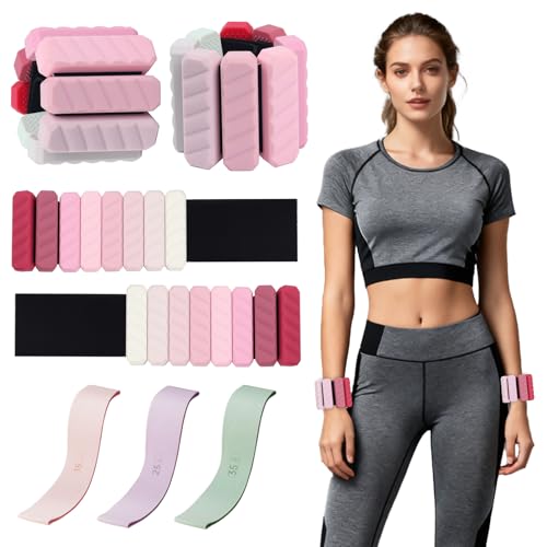 Ankle Weights Resistance Bands Set for Women,Adjustable Wrist Weights Wearable Arm Leg Weight Set of 2(1Lbs Each),Elastic Exercise Loop Bands with 3 Levels(15/25/35 LBS),for Gym, Yoga, Pilates, Cardio & Strength Training