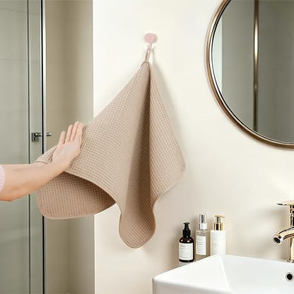 POLYTE 430 GSM Poly Blend Microfiber Quick Dry Waffle Hand Towel, 16x30 in - color: Beige