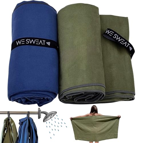We Sweat's (2 Pack) Microfiber Towels Perfect for Travel, Gym Shower & Camping. Ultra Compact - Lightweight Shower Towels - Soft and Absorbent Silver Ion Odor-Free Absorbent Fiber - Quick Dry Towels
