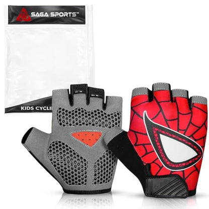 Half Finger Kids Cycling Gloves, Non-Slip Kids Bike Gloves - color: Red, size: Large [8 - 10]