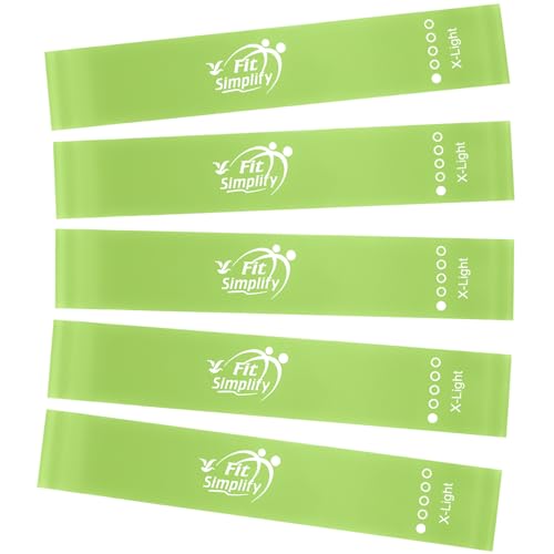 Fit Simplify Resistance Loop Exercise Fitness Bands with Instruction Guide and Carry Bag, Set of 5