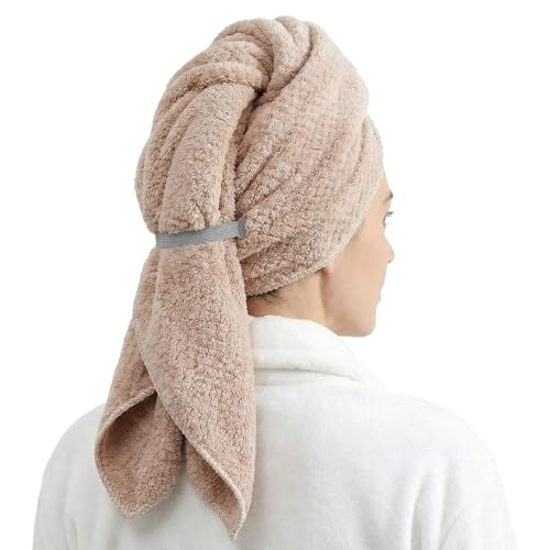 Microfiber Hair Towel Wrap for Women Extra Large Hair Turban Anti-Frizz Hair Drying Towel with Elastic Band for Curly Long Thick for Hair Bath Gym Travel Spa