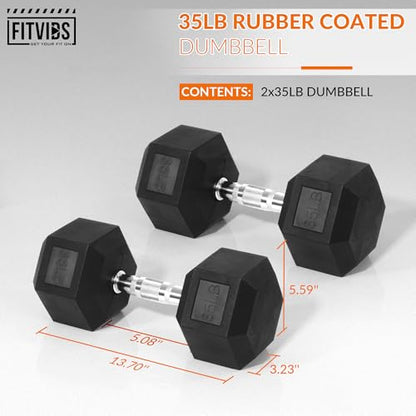 Fitvids Hex Dumbbells Rubber Coated Hand Weights for Exercises and Fitness Home Gym, 5-50 LB Pair - style: 35LBS Pair