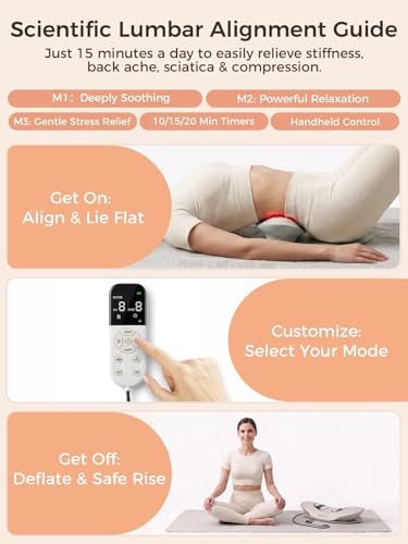 Ergonomic Lumbar Stretcher & Lower Back Massager, 5-in-1 Dynamic Airbag Traction Device with Heat & Vibration for Back Fatigue Relief, Waist Support & Posture Align, 15 Mins Auto-Off
