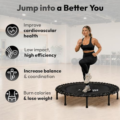 Rebounder Trampoline for Adults with Bar and Elastic Bands, 450/550 lbs Mini Trampoline for Adults, Exercise Trampolines, Rebounders with Adjustable Handle, Indoor/Outdoor 40/48 in