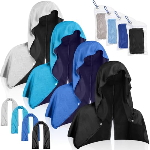 8 Pack Cooling Hooded Towels Set Cooling Towels for Neck and Face Microfiber Soft Breathable Sweat Rags Ice Scarf for Hot Weather Gym, Sports, Camping, Workout, Running, Outdoor Activities