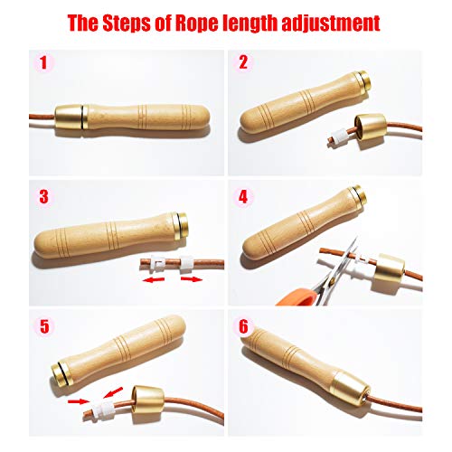 Leather Jump Rope, Adjustable Skipping Jumping Ropes, with Rotary Bearing and Pure Wood Handles, for Gym & Home Fitness Workouts