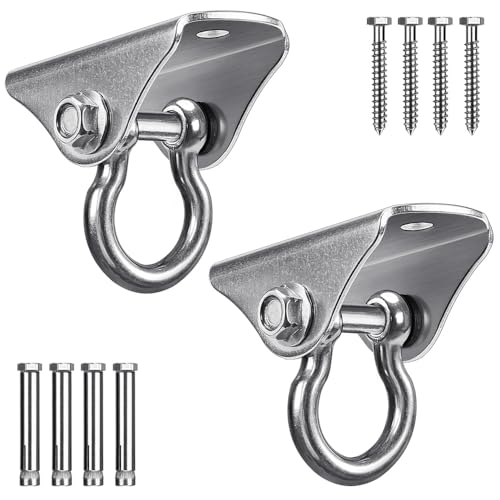 SELEWARE Heavy Duty Swing Hangers Stainless Steel Swing Hooks Ceiling Mount Swing Hardware for Porch Swing Set Hammock Chair Heavy Bag Yoga Silk 2 Pack - color: 180° Swing Hanger ( 2 Pack )