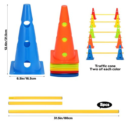 Dog Agility Hurdle Cone Set, 10er 12.5Inch Color Agility Cones and 5er 31.5Inch Agility Rods, Equipment Obstacle Course Backyard Equipment for Pet Exercise