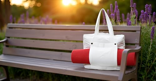 INDIAN CRAFT CASTLE Tote Bag with Yoga Mat Carrier Pocket Carryall Shoulder Bag for Office, Workout, Pilates, Travel, Beach and Gym