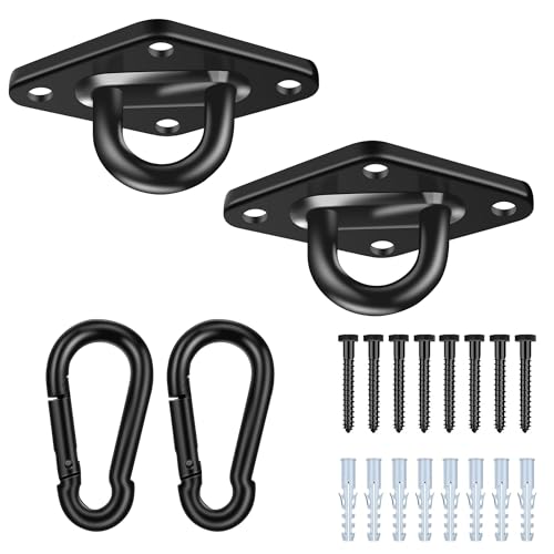 Albo Diamond Plate 2650lbs Swing Hangers 2 PCS - Heavy Duty Ceiling Mount Hooks with Snap Carabiners, 304 Stainless Steel for Wood & Concrete & Metal, Indoor Outdoor Anchor for Hammock, Yoga, TRX - size: Diamond 2pcs Black