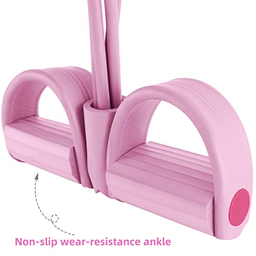 Multi-Function Tension Rope – 4 Tube Resistance Bands with Handles – Sit Up Exercise Equipment Home Gym Tummy Trainer for Men Women - color: pink